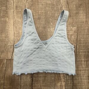 LA Hearts by PacSun Blue Ribbed Crop Tank Top Lettuce Hem V-Neck‎ Women's M Y2K